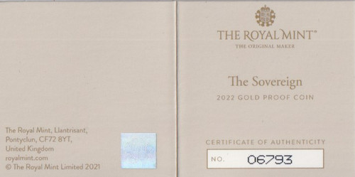 The sovereign 2022 gold proof - the,