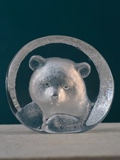 Mats Jonasson Bear Cub Baby Handmade Crystal Paperweight Sweden Label No Box