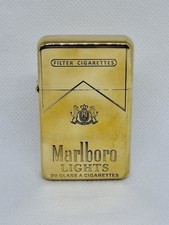 Solid Brass Marlboro Filter Cigarettes Sleek Petrol Lighter Good Working Order