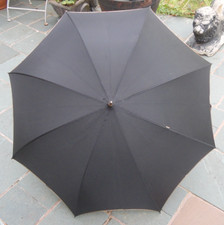 Vintage Gents Black Mid Century Wooden Handle Black Canopy Umbrella #3 Prop