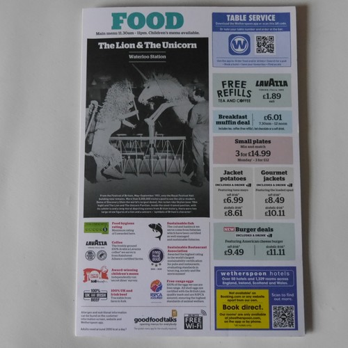 Wetherspoon menu the lion - wetherspoon, &