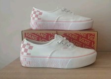 Ladies VANS Authentic Pink / White Canvas Platform Trainers Shoes Size UK 4