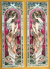 Art Nouveau Panel Decorative 3 Tiles Burgundy Lady UK (Available Left or Right)