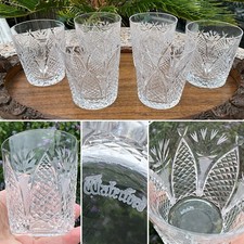 ?RARE PAIR 3.5” WATERFORD DUNMORE WHISKY CUT GLASS OLD FASHIONED DIAMOND Signed