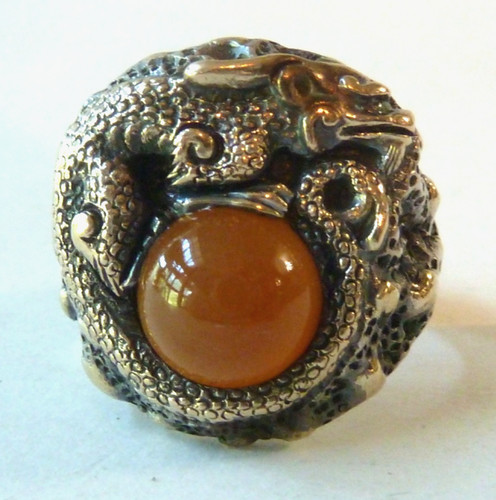 Asian silver ring with - with, gold