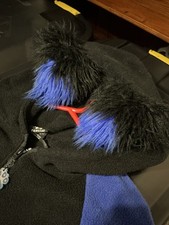 PAWSTAR BLUE & BLACK STRIPED FLUFFY EARRED WOLF/DOG/FOX HOODIE WITH ZIPPER XXL