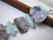 GORGEOUS MODERNIST SOLID STERLING SILVER ROUGH RAW AGATE GEODE BRACELET 7.5" 8"