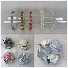 wrist corsage wedding pearl bracelet prom flower bouquet bridesmaids wristlet 