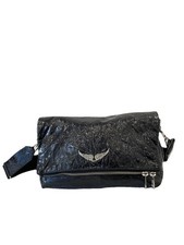 AS# Zadig & Voltaire Crinkled Patent Crossbody Bag Black Wings Logo 12x9.5x5