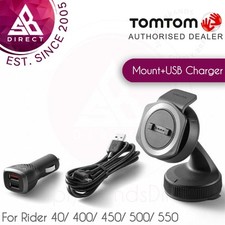 TomTom Rider Car Mount + Dual USB Charger│For 40, 400, 450, 500, 550 GPS Sat Nav