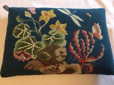 Tapestry Kneeling Cushion Cross Stitch Flowers Dragonflies 32cm X 22cm