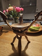 Vintage AFRICAN Interlocking Interwoven Wooden Tribal Art Stand Tripod and bowl