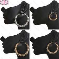 BAMBOO EARRINGS bling big/small ROUND hoops SILVER/GOLD FASHION hoop hip hop UK