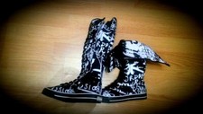 UNDERGROUND Manchester BLACK & WHITE graffiti Hi TOP High Leg BOOTS UK 3 BNIB