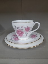 Vintage Duchess Tea Trio Set Bone China Pink And Grey Roses . VGC 
