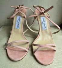 Jimmy Choo Pink Suede Heels Strappy Sandals IT40 UK7 Unworn + Dustbag