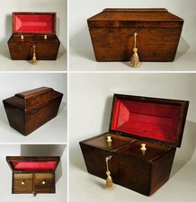 Antique Victorian Edwardian Wooden Sarcophagus Shaped Tea Caddy Locking Key Box