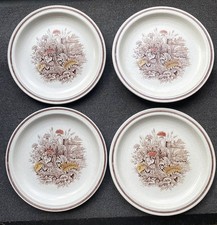 4 Homespun Stonecast by Churchill Hand painted Hedgerow Dinner Plates W/Mushroom