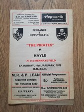 Penzance & Newlyn v Hayle Jan 1978 Rugby Programme
