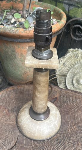 Alabaster brass column table - &,