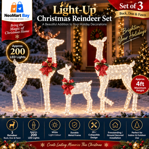 3pc christmas reindeer - christmas, family