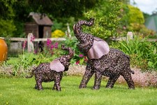 BABY ELEPHANT Sculpture  handcrafted filigree bronze coloured metalwork.
