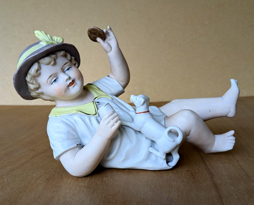 Antique bisque piano - baby, boy