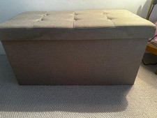 Storage Ottoman Stool Beige Upholstered Foldable Linen 76x37.5x38cm