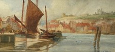 Wm Ward 1921 Original Vintage Watercolour Painting Fishing boats Whitby Harbour