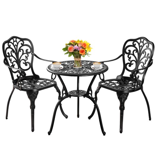 Black cast alumnium bistro set - alumnium,
