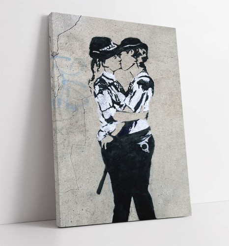 Banksy kissing cops girls - banksy,