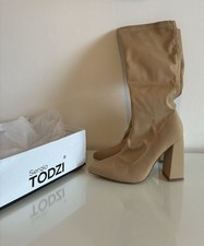 Sergio Todzi Women’s Stretch Knee High Heeled Boots Nude Light UK Size 4 Euro 37