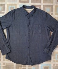 Mens Red Herring Navy Blue Tiny Polka Dot Long Sleeve Cotton Shirt - Size L