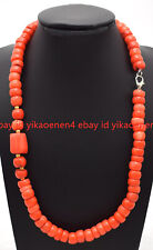 Genuine Natural 6x10mm Pretty Orange Coral Rondelle Gemstone Beads Necklace 18"