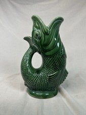 Large Vintage Dartmouth Pottery Green Gluggle Gurgle Glug Fish Jug 23cm High