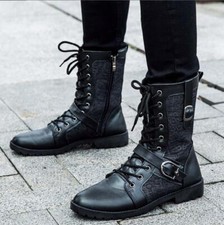 Mens High Military Boots Lace Up Tound Toe Outdoor Motorcycle Punk Shoes