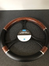 RENAULT MASTER VAN STEERING WHEEL COVER BLACK/WALNUT DESIGN FITS WHEELS 39/41CM 