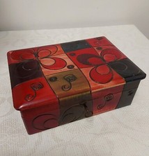 Wooden Jewellery Box with lock & key. Stained multi-colour box