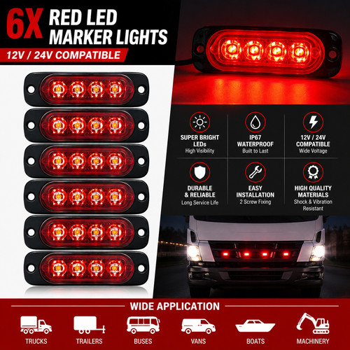 12v 24v red led flush - red,