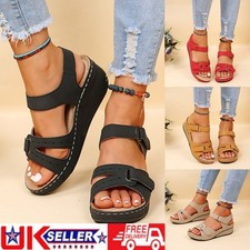 Ladies Womens Mid Wedge Heel Slip On Summer Walking Sandals Mules Shoes Size UK