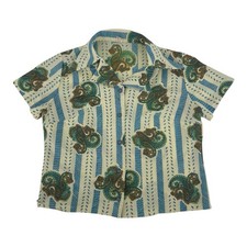 1970s Vintage blouse Dagger collar paisley nylon shirt Mod disco Womens Large 16
