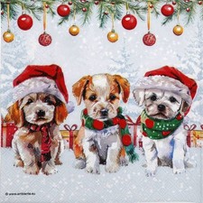 4x Funny Cute Puppies Napkins 33x33cm  Christmas Dogs Paper for Decoupage & Craf