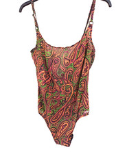 Solar Tan Through Orange Swirl Swimsuit Size 18 UK B Cup New