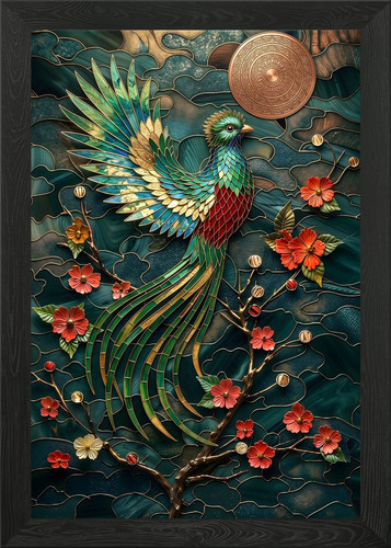 Bird with flowers stained - flowers,