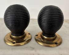 TWO BLACK BEEHIVE WOODEN DOOR KNOBS