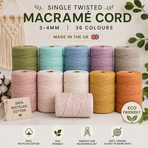 Macrame cotton cord 4mm - cotton, 3-4mm