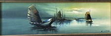 Original Signed Junk Ship Painting L. Chong, Vibrant Vintage Asian Art Gifts
