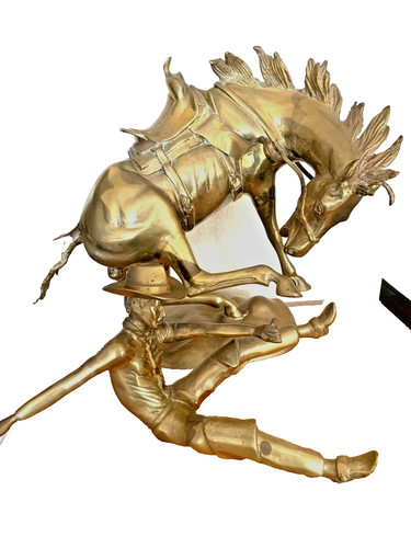 Brass horse and cowboy - horse, bucking