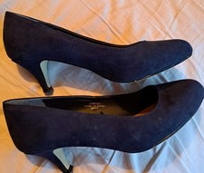 Peacocks Faux Suede Ladies Court Stiletto Heel Shoes Size 5.  Navy Blue
