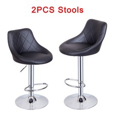2 x Bar Stools Mid Back Armless Oval Seat Gas Lift Swivel Cafe Breakfast Stool